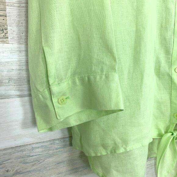 Chicos Linen Lydia Tie Front Shirt Green Lagenlook Non Iron Womens Large 2 - Picture 4 of 7